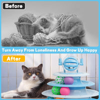HKM-3886397 Interactive 4-Tier Cat Puzzle Toy with Balls and Teasers for Indoor Cats
