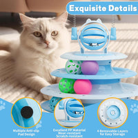 HKM-3886397 Interactive 4-Tier Cat Puzzle Toy with Balls and Teasers for Indoor Cats
