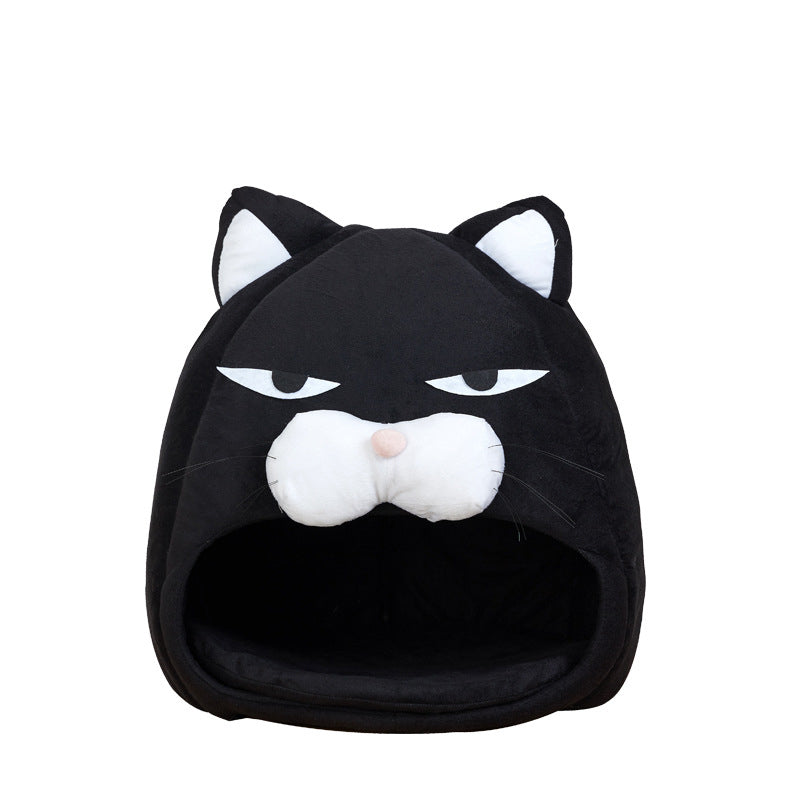 HKM-3887165 Cozy Cat House Bed with Removable Litter Mat, Plush Nest for Small and Medium Pets