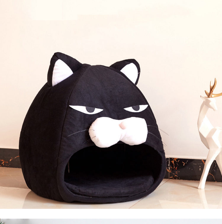 HKM-3887165 Cozy Cat House Bed with Removable Litter Mat, Plush Nest for Small and Medium Pets