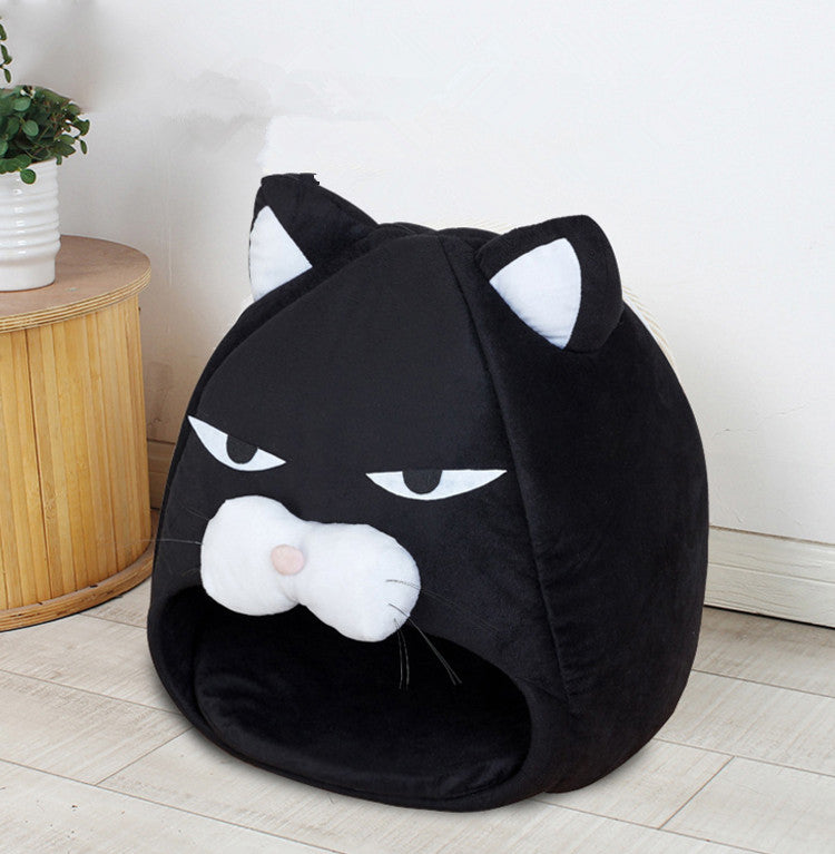 HKM-3887165 Cozy Cat House Bed with Removable Litter Mat, Plush Nest for Small and Medium Pets