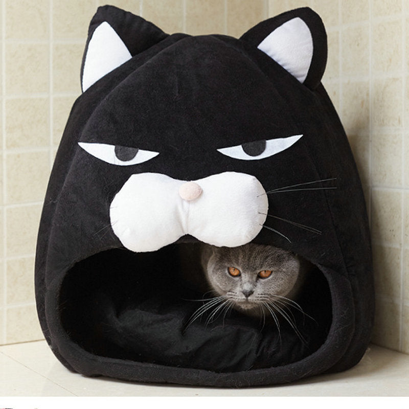 HKM-3887165 Cozy Cat House Bed with Removable Litter Mat, Plush Nest for Small and Medium Pets