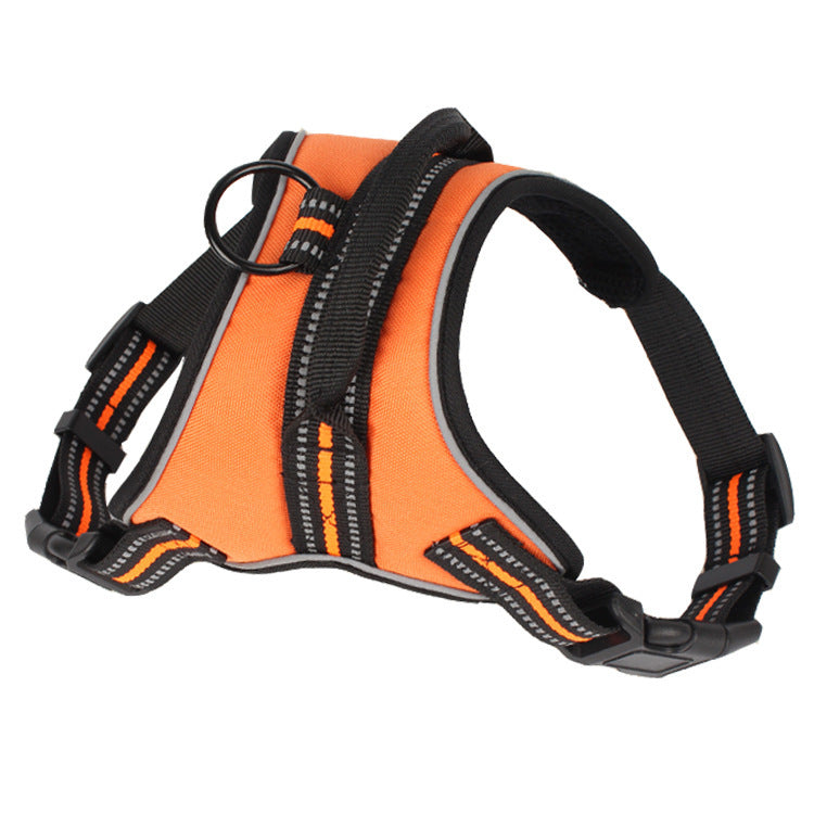 HKM-3888189 Adjustable Pet Harness for Medium to Large Dogs - Black, Orange, Green, with Chest Strap