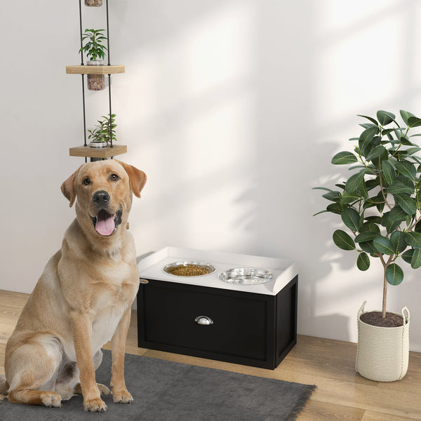 HKM-3889085 Elevated Pet Feeding Station with Storage for Large Dogs - Stainless Steel Bowls
