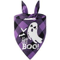 HKM-3889469 Luminous Halloween Pet Saliva Towel in Plaid Design with Pumpkin, Bat, and Castle Patterns