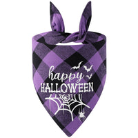 HKM-3889469 Luminous Halloween Pet Saliva Towel in Plaid Design with Pumpkin, Bat, and Castle Patterns
