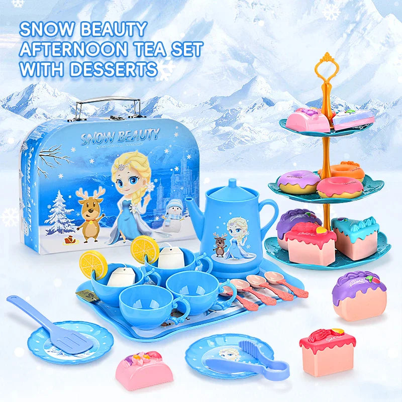 HKM-389011 Colourful Snow Princess Pretend Kitchen Afternoon Tea Set for Children