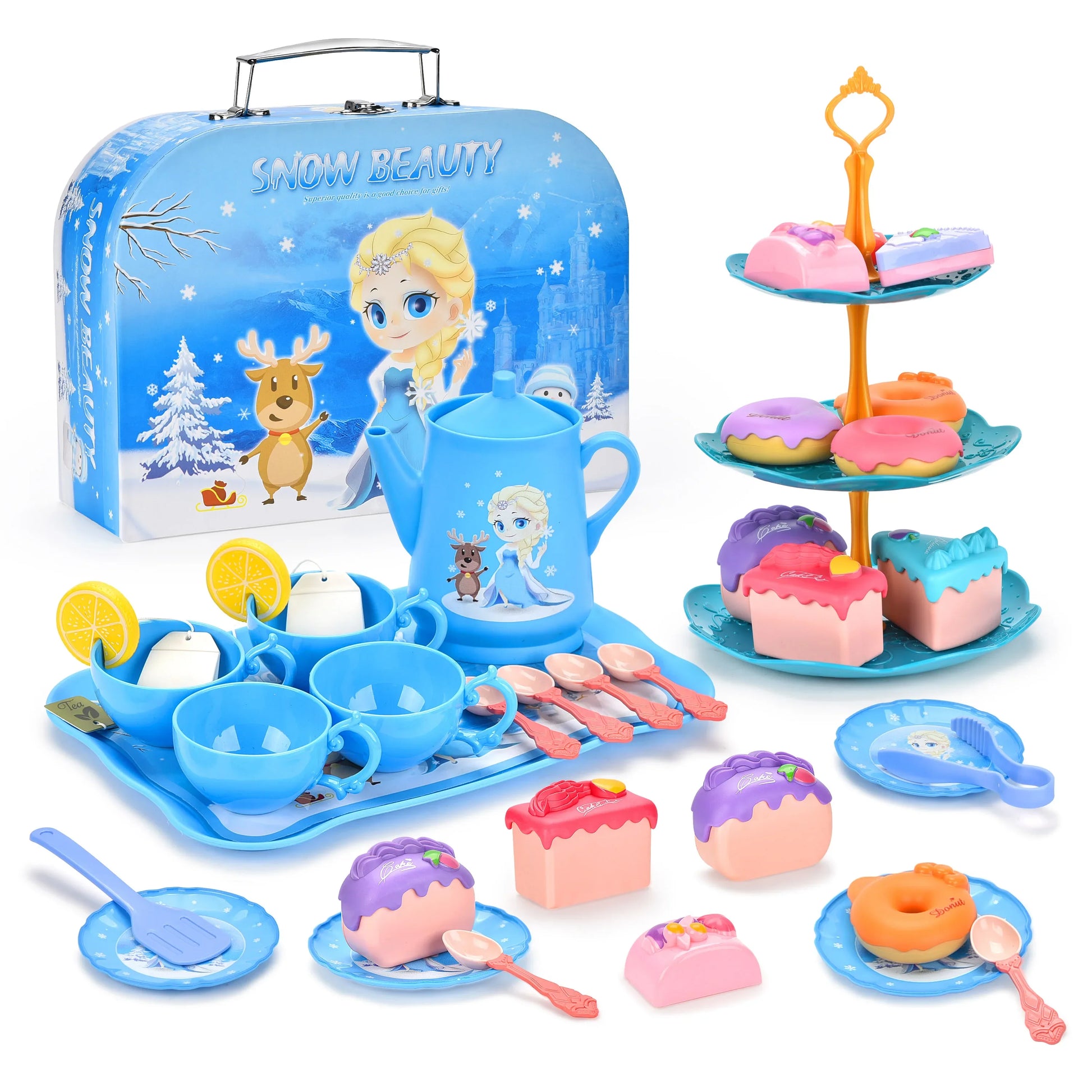 HKM-389011 Colourful Snow Princess Pretend Kitchen Afternoon Tea Set for Children