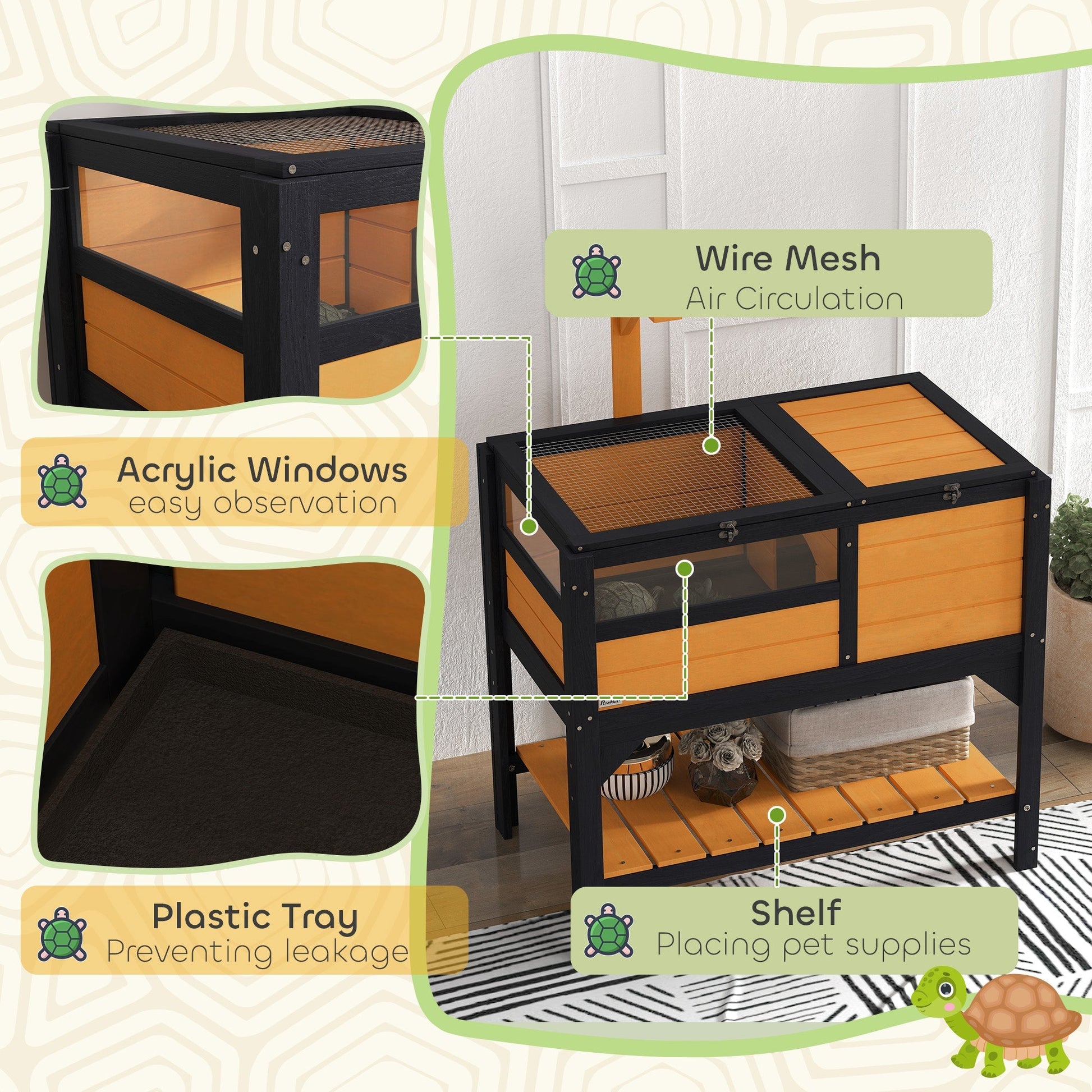 HKM-3892541 Indoor Tortoise Habitat with Shelf Storage and Weather Protection in Yellow