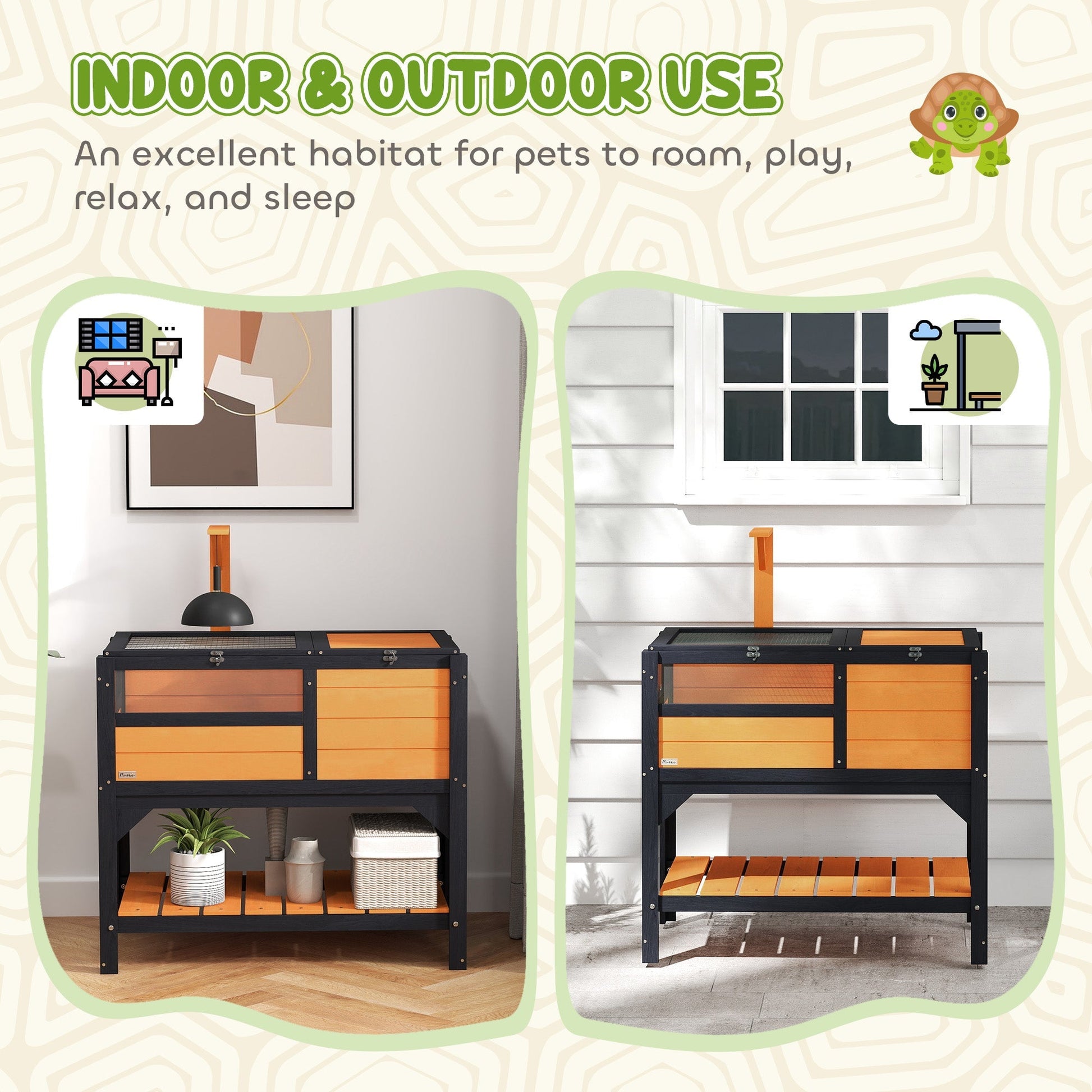HKM-3892541 Indoor Tortoise Habitat with Shelf Storage and Weather Protection in Yellow