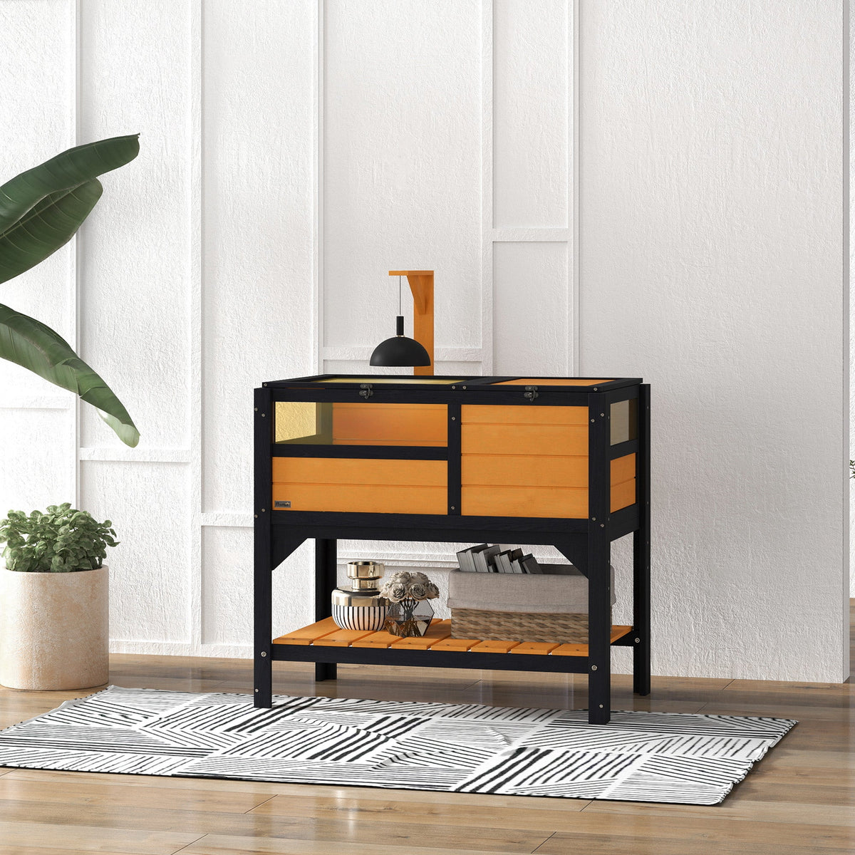 HKM-3892541 Indoor Tortoise Habitat with Shelf Storage and Weather Protection in Yellow