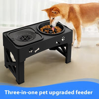 HKM-3892669 Double Bowl Integrated Lifting Stainless Steel Pet Feeder in Black and Gray