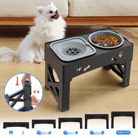 HKM-3892669 Double Bowl Integrated Lifting Stainless Steel Pet Feeder in Black and Gray