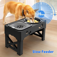 HKM-3892669 Double Bowl Integrated Lifting Stainless Steel Pet Feeder in Black and Gray