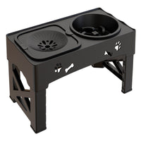 HKM-3892669 Double Bowl Integrated Lifting Stainless Steel Pet Feeder in Black and Gray