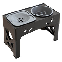 HKM-3892669 Double Bowl Integrated Lifting Stainless Steel Pet Feeder in Black and Gray