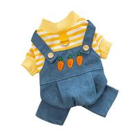 HKM-3893437 Striped Denim Dog Jumpsuit for Puppies and Kittens, Cozy Sweater and Pants Outfit for Cold Weather