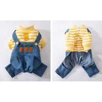 HKM-3893437 Striped Denim Dog Jumpsuit for Puppies and Kittens, Cozy Sweater and Pants Outfit for Cold Weather