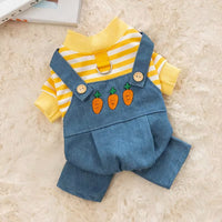 HKM-3893437 Striped Denim Dog Jumpsuit for Puppies and Kittens, Cozy Sweater and Pants Outfit for Cold Weather