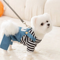 HKM-3893437 Striped Denim Dog Jumpsuit for Puppies and Kittens, Cozy Sweater and Pants Outfit for Cold Weather