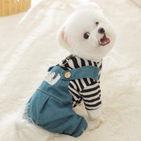 HKM-3893437 Striped Denim Dog Jumpsuit for Puppies and Kittens, Cozy Sweater and Pants Outfit for Cold Weather