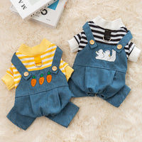HKM-3893437 Striped Denim Dog Jumpsuit for Puppies and Kittens, Cozy Sweater and Pants Outfit for Cold Weather