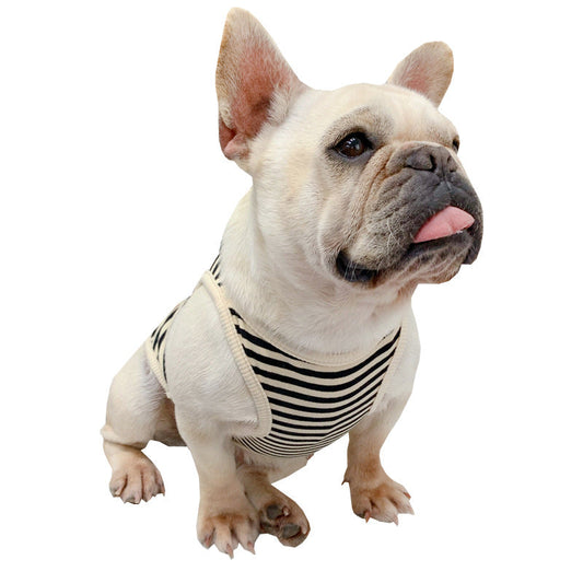 HKM-3894461 Personalized Summer Dog Clothes in Coffee, Black or Yellow Stripes - Cotton Fabric, Multiple Sizes Available