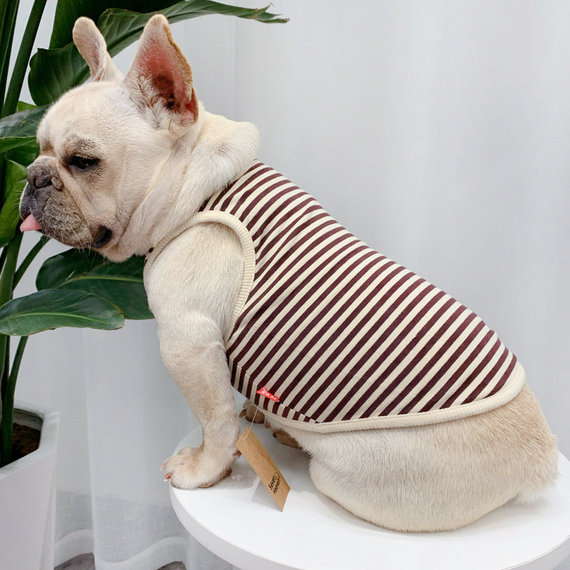 HKM-3894461 Personalized Summer Dog Clothes in Coffee, Black or Yellow Stripes - Cotton Fabric, Multiple Sizes Available