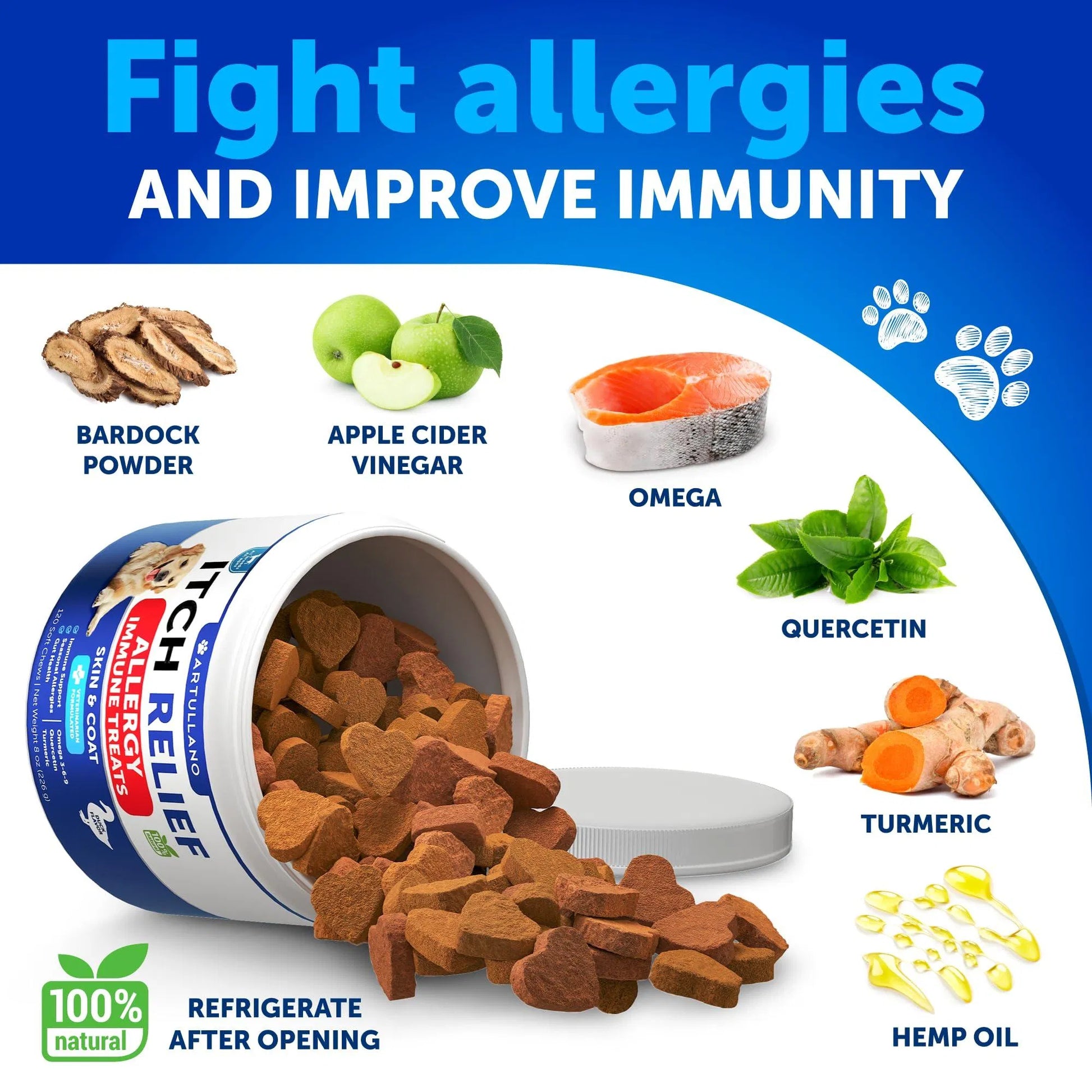 HKM-3894717 Dog Allergy Relief Chews for Itchy Skin and Seasonal Allergies, Fish Oil Formula, 120 Soft Treats for Immune and Skin Health
