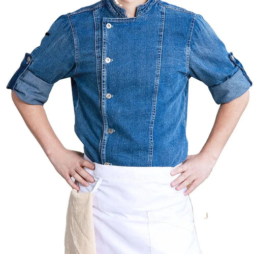 HKM-389587 Men's Summer Chef Overalls with Printed Logo for Restaurant Use - Long Sleeves, Eco-Friendly Materials, Various Colours Available