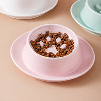 HKM-3896125 Slow Feed Anti-Choking Bowl for Cats and Dogs - Ceramic Pet Food Basin with Neck Protection