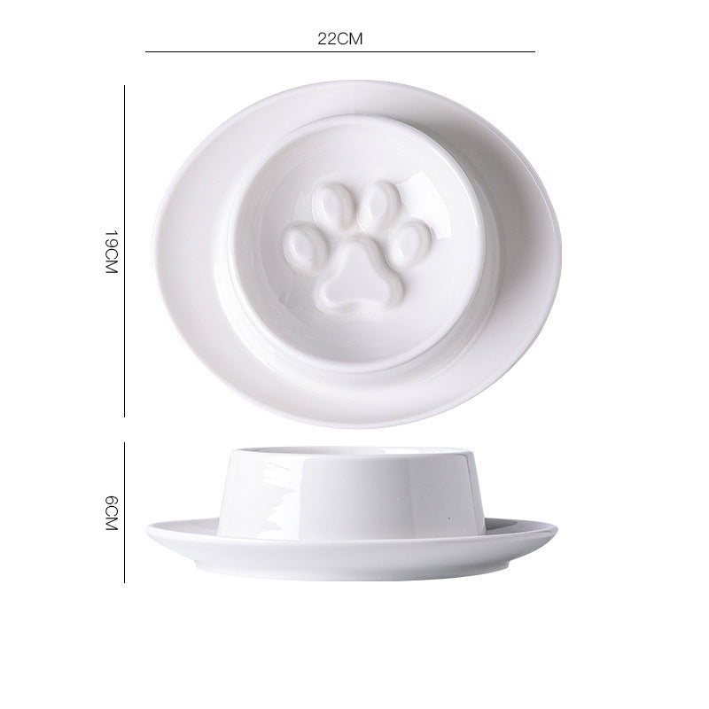 HKM-3896125 Slow Feed Anti-Choking Bowl for Cats and Dogs - Ceramic Pet Food Basin with Neck Protection
