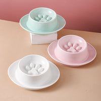 HKM-3896125 Slow Feed Anti-Choking Bowl for Cats and Dogs - Ceramic Pet Food Basin with Neck Protection