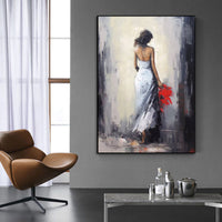 HKM-389651 Hand Painted Oil Canvas Art - Woman in White Dress, Unstretched Wall Decor, Custom Sizes Available