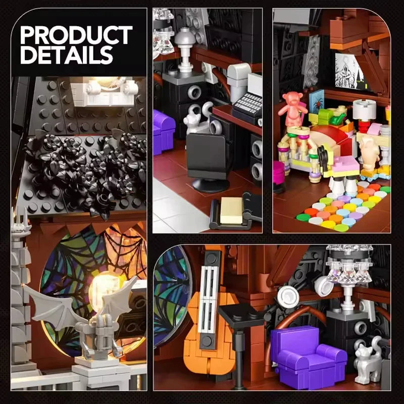 HKM-389843 Black Wednesday House Building Blocks Set for Children - 33214 Moc2419PCS Construction Toy Model