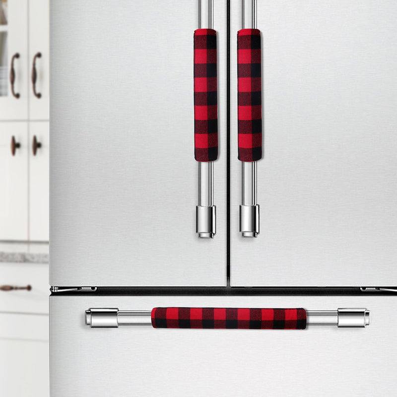 HKM-389843 Festive Black and Red Plaid Refrigerator Door Handle Covers - Set of 3