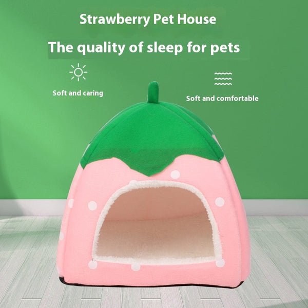 HKM-3898685 Plush Strawberry Cat Nest in Multiple Sizes and Colors