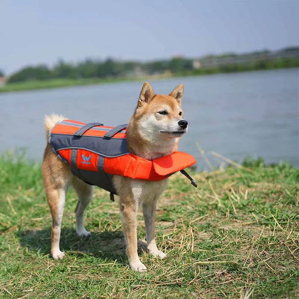 HKM-3900989 Orange Polyester Dog Life Vest for Swimming - Casual Pet Clothing in Sizes XS to XL