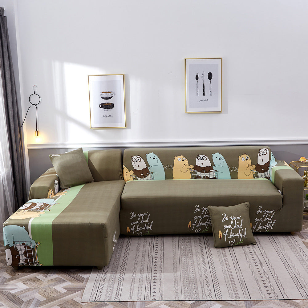 HKM-390099 Geometric Pattern Polyester Sofa Slipcover for Double Seat Sofas 145-185cm