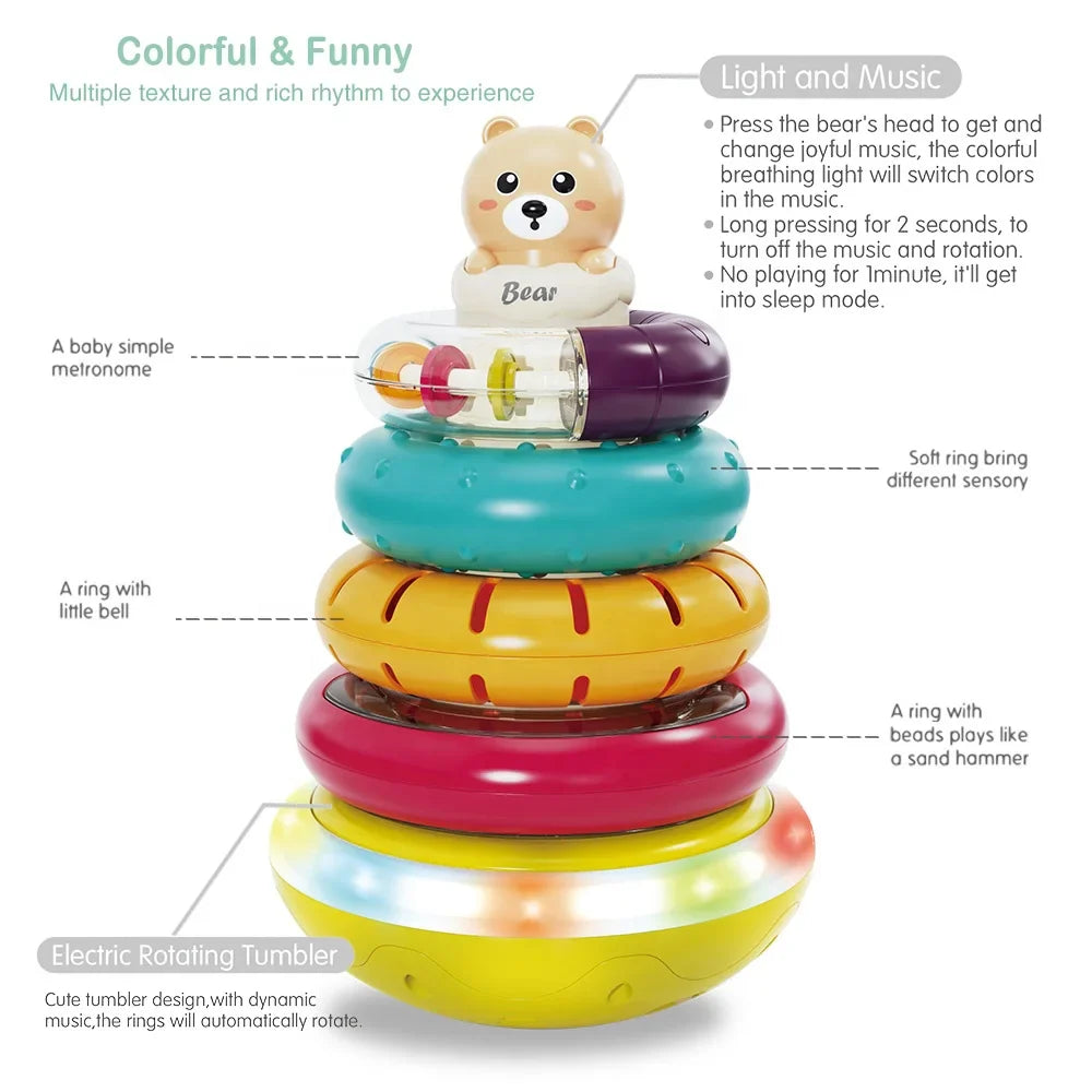 HKM-390163 Montessori Rotating Rainbow Stacking Ring Tower Toy for Early Learning and Development