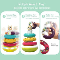 HKM-390163 Montessori Rotating Rainbow Stacking Ring Tower Toy for Early Learning and Development