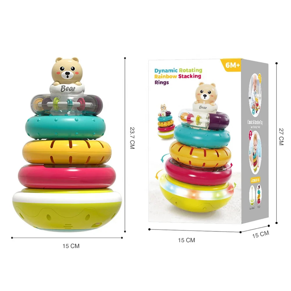 HKM-390163 Montessori Rotating Rainbow Stacking Ring Tower Toy for Early Learning and Development