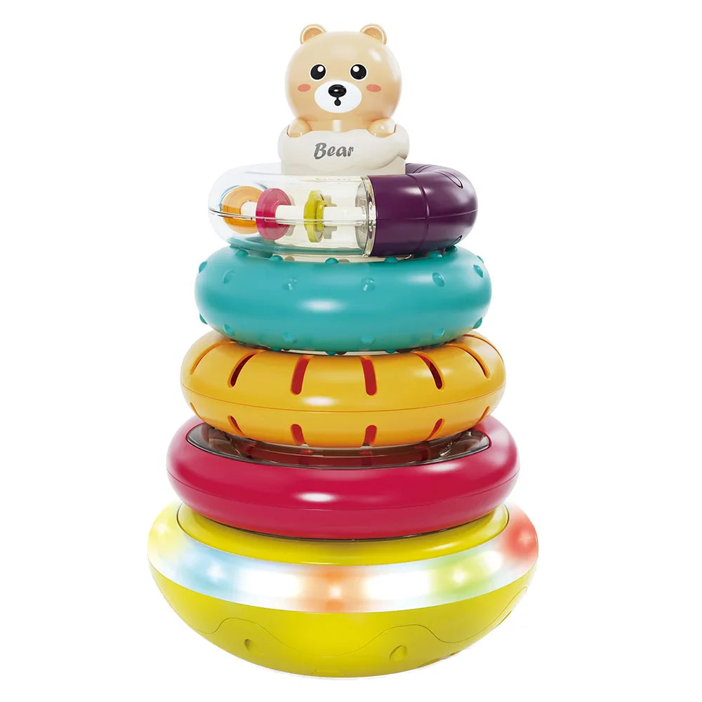 HKM-390163 Montessori Rotating Rainbow Stacking Ring Tower Toy for Early Learning and Development