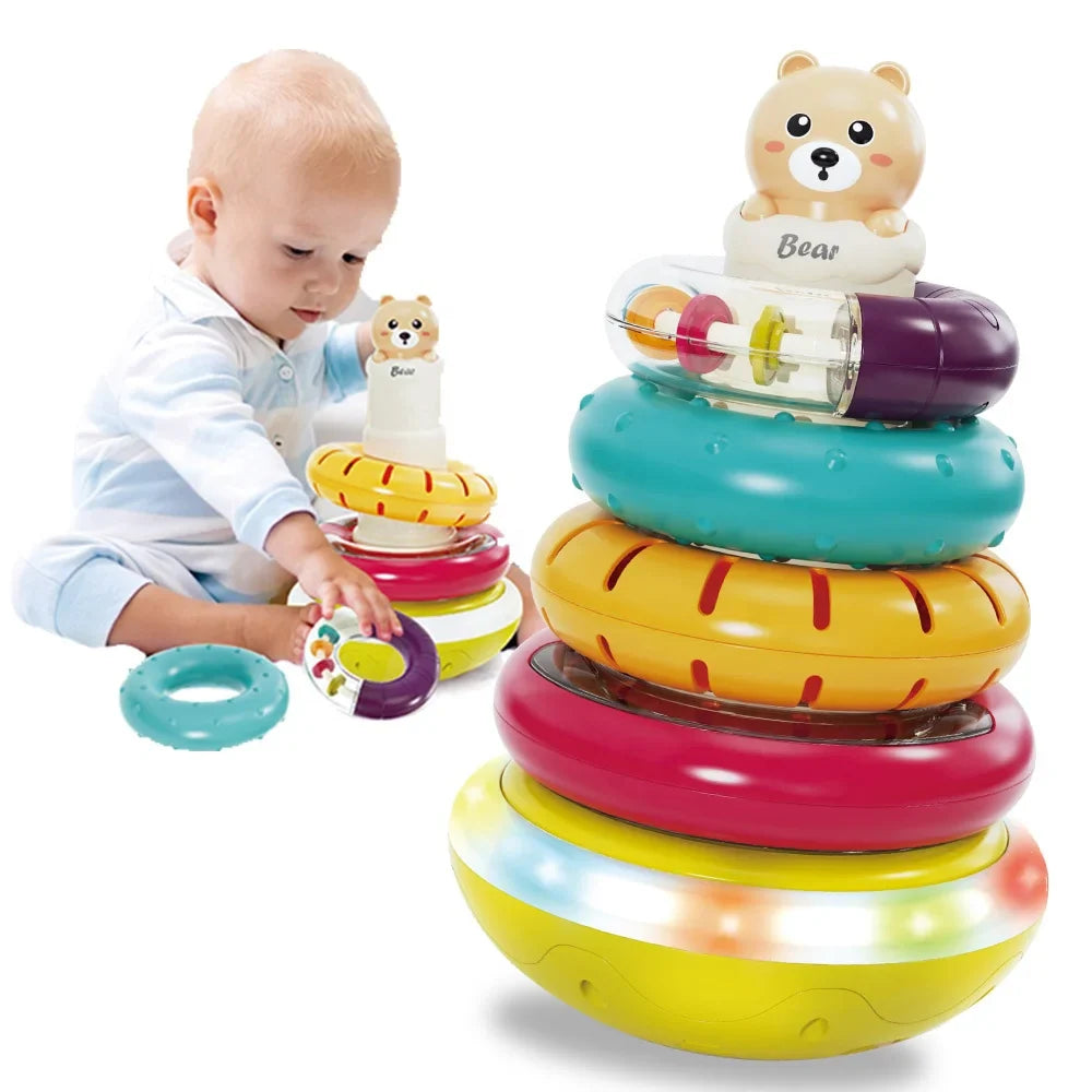 HKM-390163 Montessori Rotating Rainbow Stacking Ring Tower Toy for Early Learning and Development