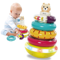 HKM-390163 Montessori Rotating Rainbow Stacking Ring Tower Toy for Early Learning and Development