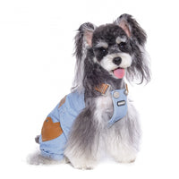 HKM-3902013 Denim Suspender Pants for Small Dogs - Stylish Blue Pet Clothing for Bichon & Schnauzer