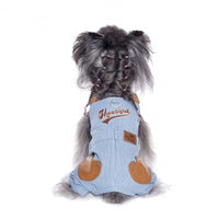 HKM-3902013 Denim Suspender Pants for Small Dogs - Stylish Blue Pet Clothing for Bichon & Schnauzer