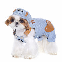 HKM-3902013 Denim Suspender Pants for Small Dogs - Stylish Blue Pet Clothing for Bichon & Schnauzer