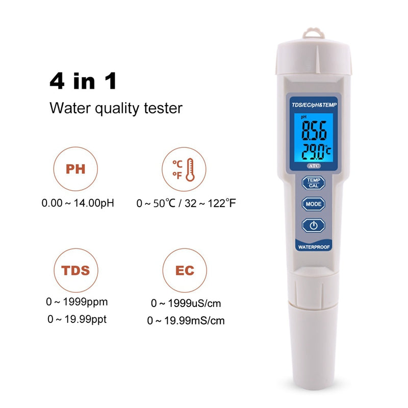 HKM-390227 Water Quality Test Pen for Temperature, pH, Conductivity, and Hardness Measurement