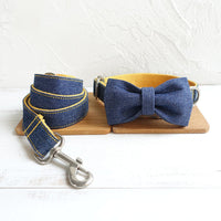 HKM-3902397 Yellow Cowboy Pet Collar Bow Tie Traction Set - Polyester, Available in XS, S, M, L, XL